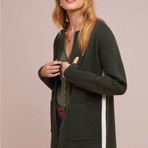Moth Anthropologie Dark Green Cardigan with White Accent Open Cardigan XS